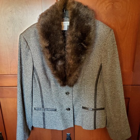 Nine West Tweed Ribbed Jacket w Detachable Collar 16 - Picture 1 of 8